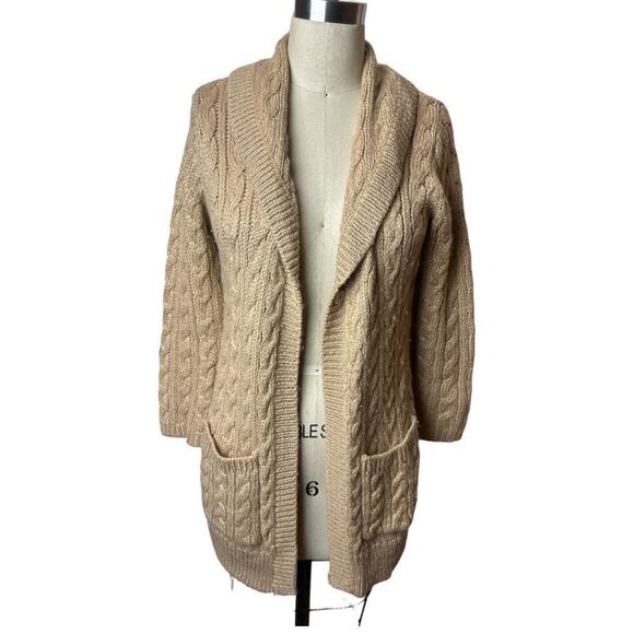 Chico's Tan Gold Lurex Open Front Cardigan Sweater Women's Size 0 - Picture 1 of 6